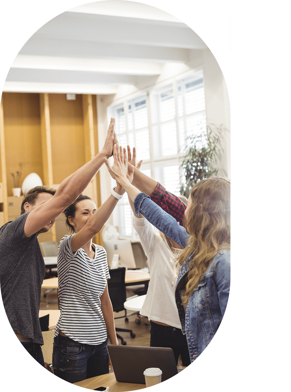 A software Development team is cheering to each other