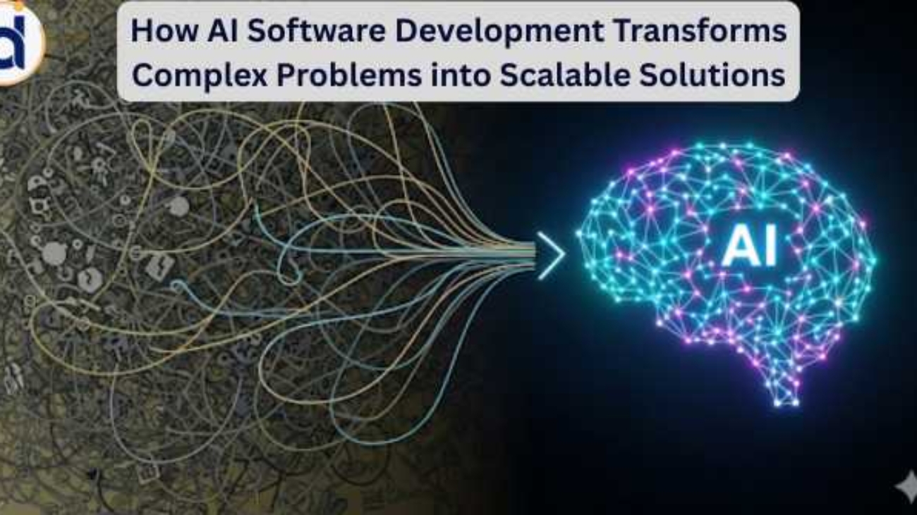 A maze-like illustration of tangled problems on one side, and a clean AI “network brain” on the other, showing AI untangling complexity into clarity.