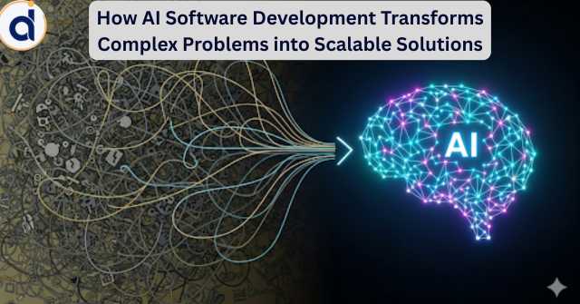 A maze-like illustration of tangled problems on one side, and a clean AI “network brain” on the other, showing AI untangling complexity into clarity.