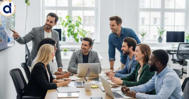 A split-image illustration: one side showing modern challenges (fraud, healthcare, traffic), the other side showing AI “networks” untangling and solving them in real time.